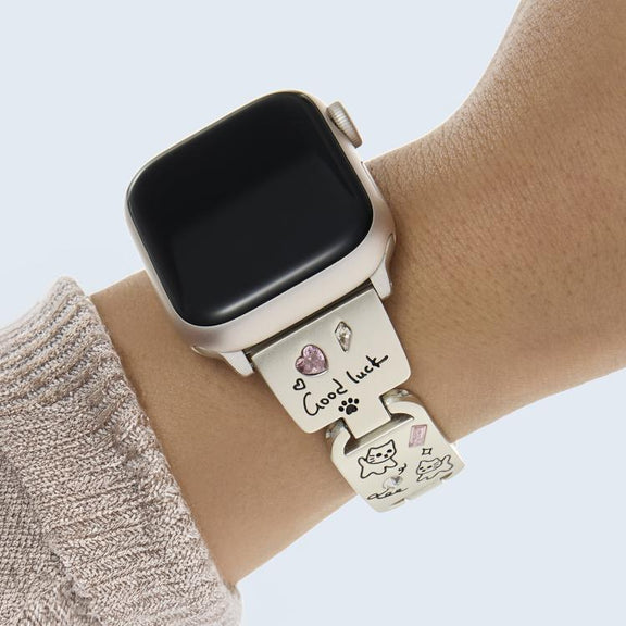 For Apple Watch 42mm / 41mm / 40mm / 38mm Colored Diamond Cat Stainless Steel Watch Band(Starlight)