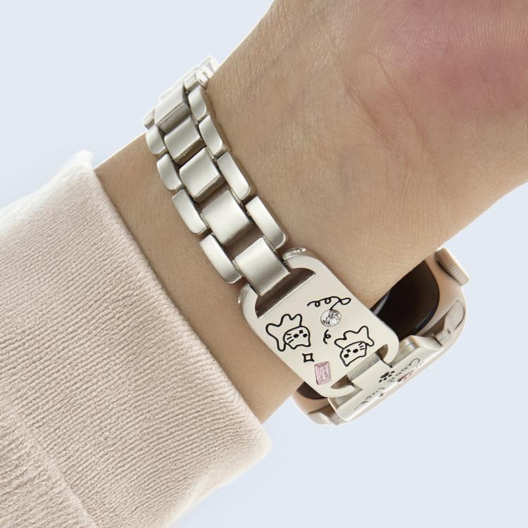 For Apple Watch 42mm / 41mm / 40mm / 38mm Colored Diamond Cat Stainless Steel Watch Band(Starlight)