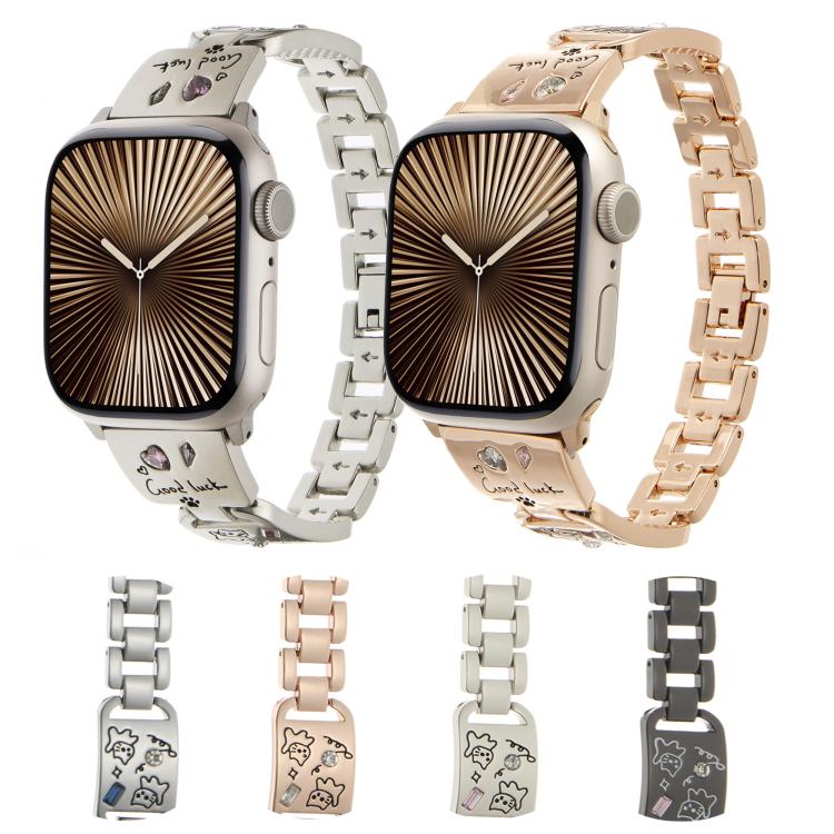 For Apple Watch 42mm / 41mm / 40mm / 38mm Colored Diamond Cat Stainless Steel Watch Band(Silver)