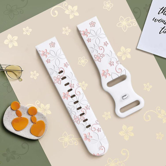 20mm Two Color Bauhinia Embossed Silicone Watch Band(White Pink)