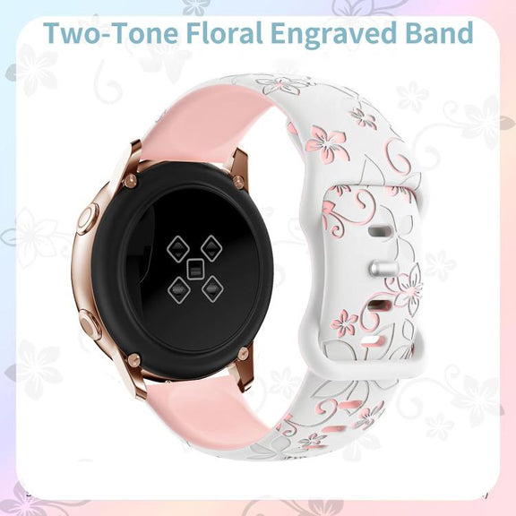 20mm Two Color Bauhinia Embossed Silicone Watch Band(White Pink)