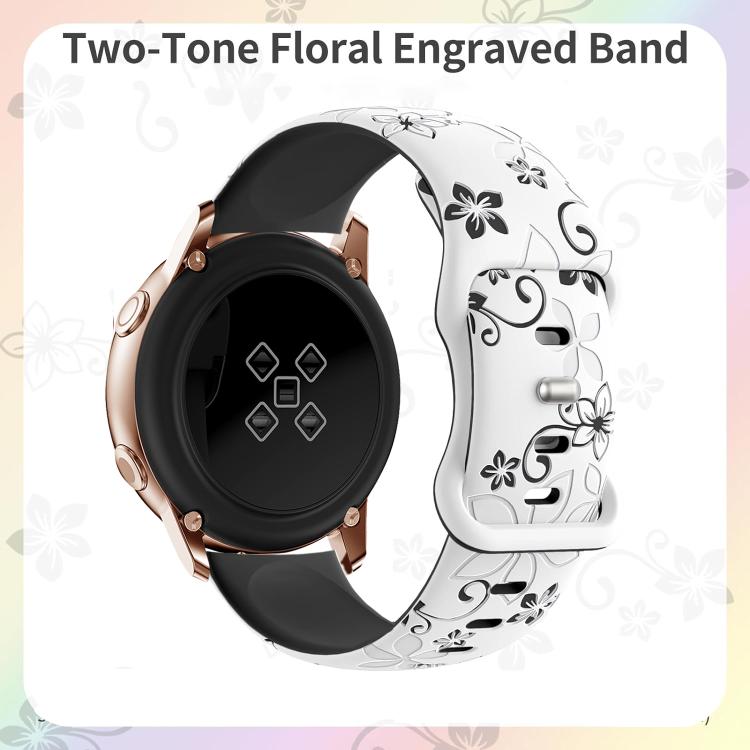 20mm Two Color Bauhinia Embossed Silicone Watch Band(White Black)