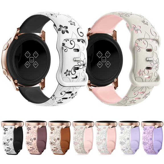 20mm Two Color Bauhinia Embossed Silicone Watch Band(White Pink)