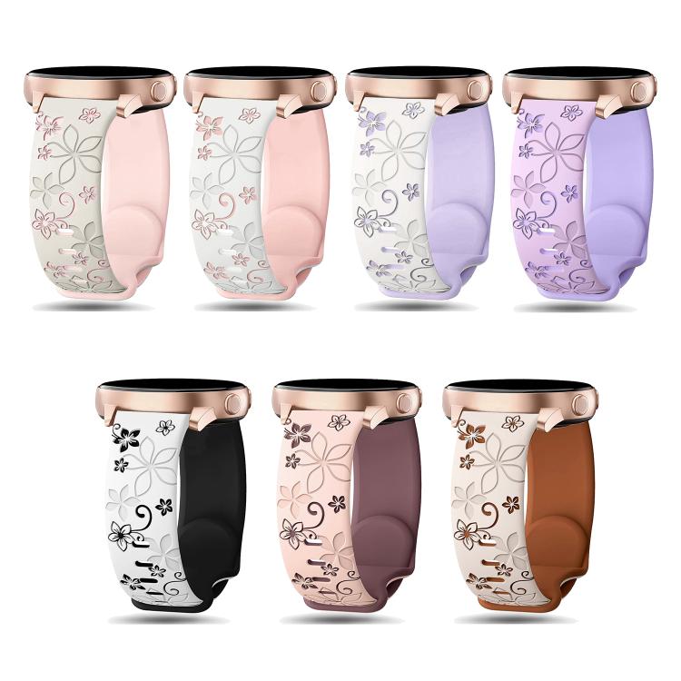 20mm Two Color Bauhinia Embossed Silicone Watch Band(Starlight Brown)