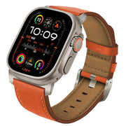 For Apple Watch 46mm / 49mm / 45mm / 44mm Titanium Buckle Nappa Genuine Leather Watch Band(Orange)