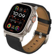 For Apple Watch 46mm / 49mm / 45mm / 44mm Titanium Buckle Nappa Genuine Leather Watch Band(Black)