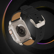 For Apple Watch 46mm / 49mm / 45mm / 44mm Titanium Buckle Nappa Genuine Leather Watch Band(Black)