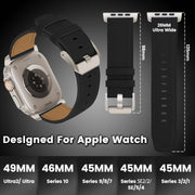 For Apple Watch 46mm / 49mm / 45mm / 44mm Titanium Buckle Nappa Genuine Leather Watch Band(Black)