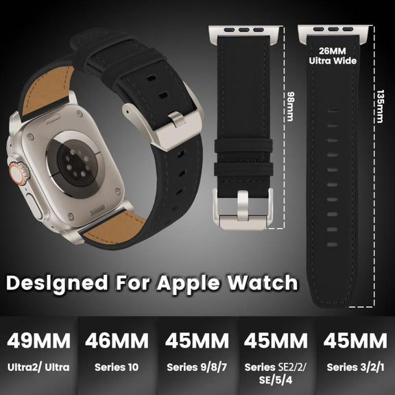 For Apple Watch 46mm / 49mm / 45mm / 44mm Titanium Buckle Nappa Genuine Leather Watch Band(Black)