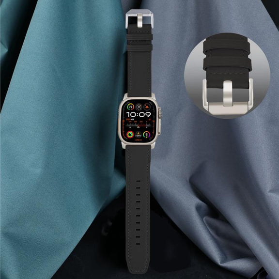 For Apple Watch 46mm / 49mm / 45mm / 44mm Titanium Buckle Nappa Genuine Leather Watch Band(Black)