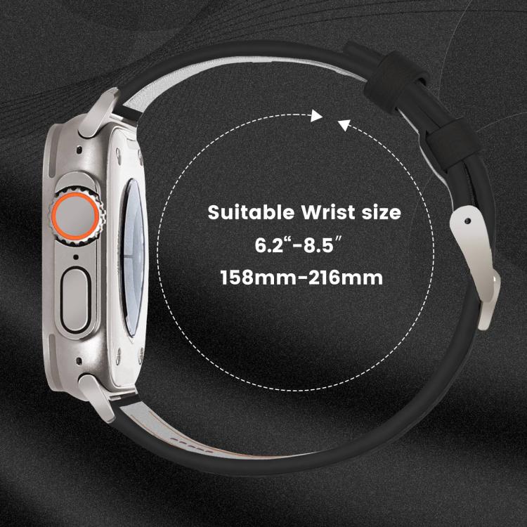 For Apple Watch 46mm / 49mm / 45mm / 44mm Titanium Buckle Nappa Genuine Leather Watch Band(Black)
