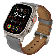 For Apple Watch 46mm / 49mm / 45mm / 44mm Titanium Buckle Nappa Genuine Leather Watch Band(Grey)