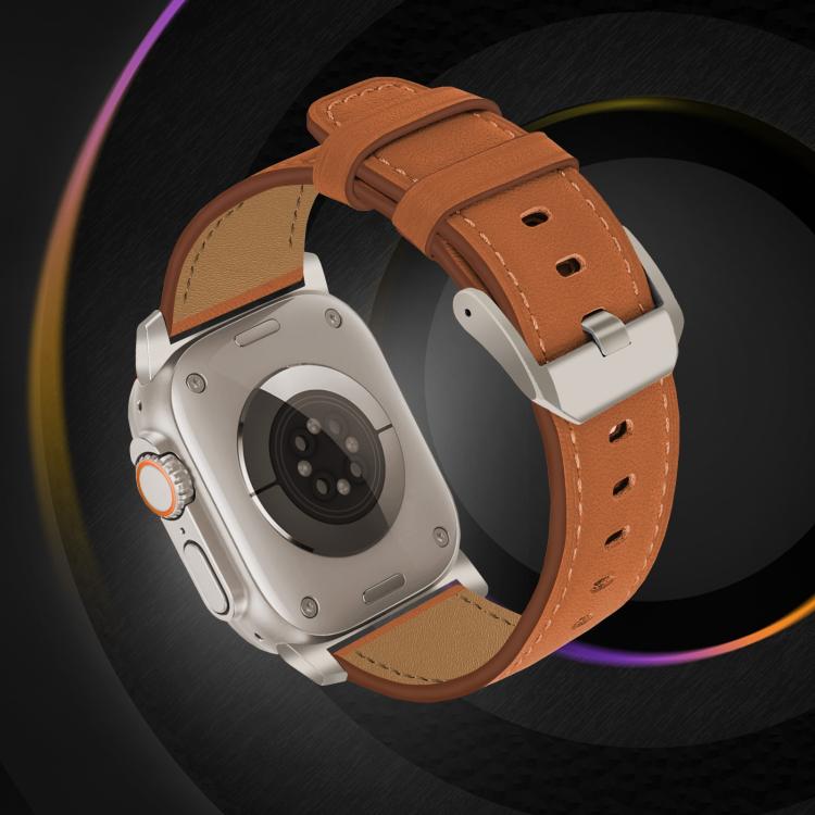 For Apple Watch 46mm / 49mm / 45mm / 44mm Titanium Buckle Nappa Genuine Leather Watch Band(Brown)