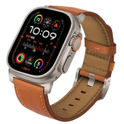 For Apple Watch 46mm / 49mm / 45mm / 44mm Titanium Buckle Nappa Genuine Leather Watch Band(Brown)