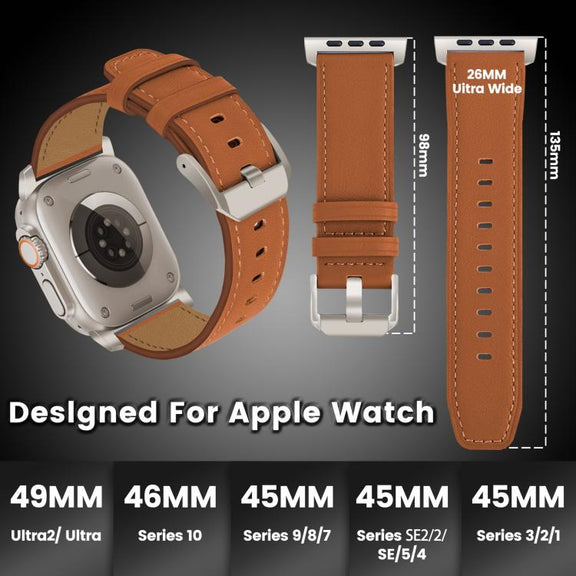 For Apple Watch 46mm / 49mm / 45mm / 44mm Titanium Buckle Nappa Genuine Leather Watch Band(Brown)