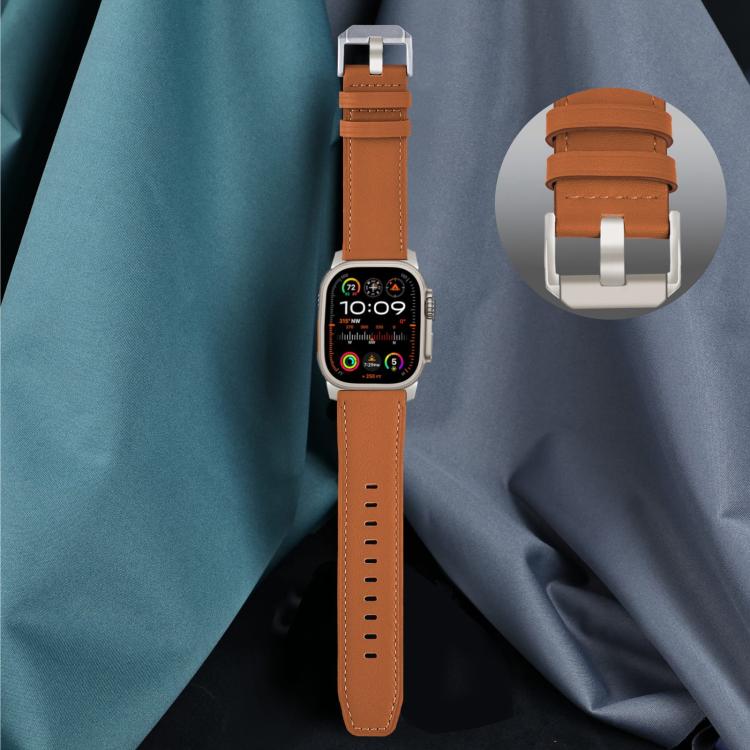 For Apple Watch 46mm / 49mm / 45mm / 44mm Titanium Buckle Nappa Genuine Leather Watch Band(Brown)