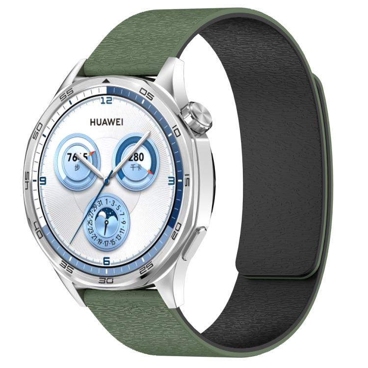 22mm Cloud Wood Grain Silicone Magnetic Watch Band(Dark Green Black)