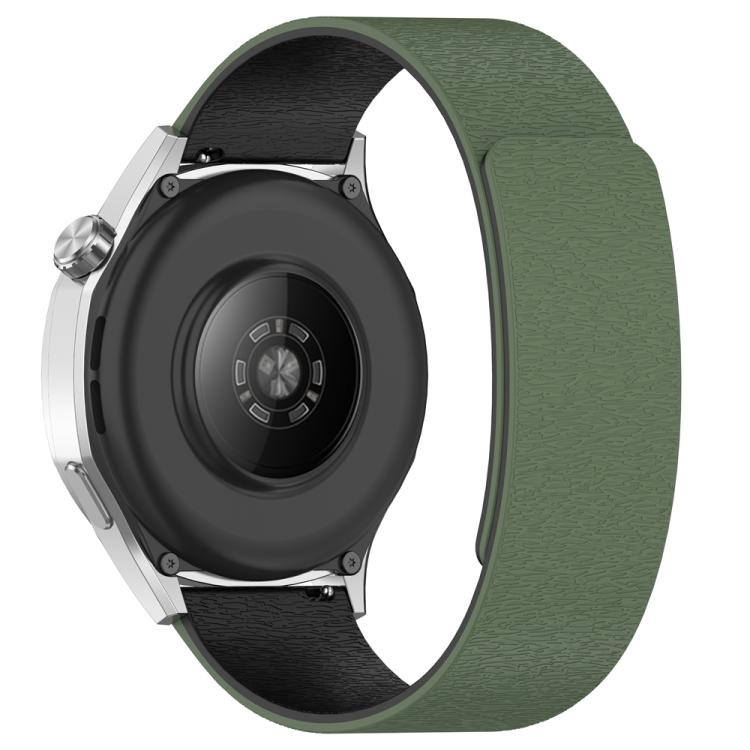 22mm Cloud Wood Grain Silicone Magnetic Watch Band(Dark Green Black)