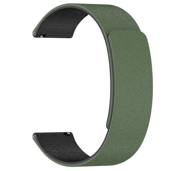 22mm Cloud Wood Grain Silicone Magnetic Watch Band(Dark Green Black)