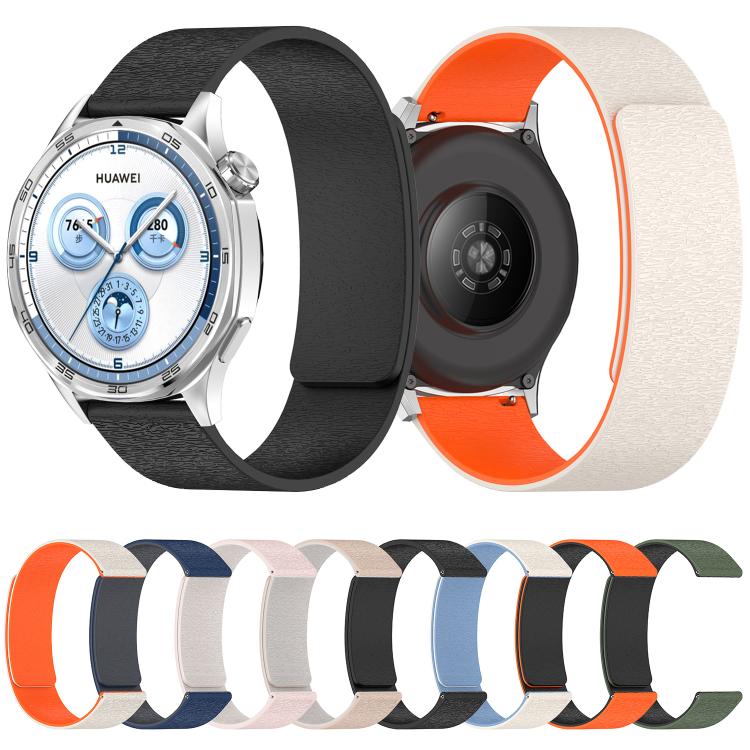 22mm Cloud Wood Grain Silicone Magnetic Watch Band(Dark Green Black)