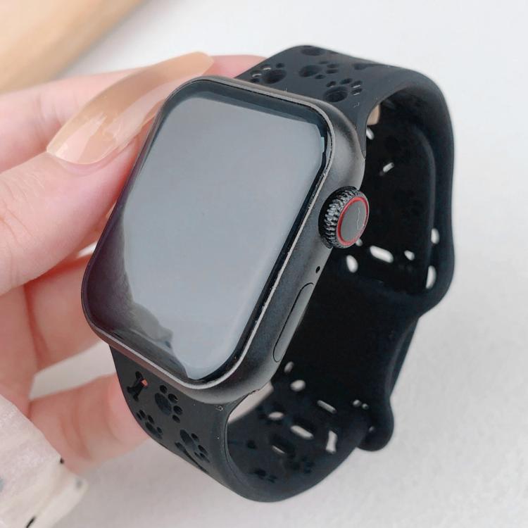 For Apple Watch 42mm / 41mm / 40mm / 38mm Dog Paw Bones Butterfly Buckle Silicone Watch Band(Black)