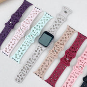 For Apple Watch 42mm / 41mm / 40mm / 38mm Dog Paw Bones Butterfly Buckle Silicone Watch Band(Black)