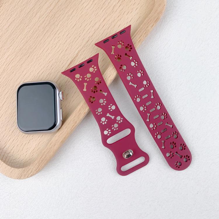 For Apple Watch 42mm / 41mm / 40mm / 38mm Dog Paw Bones Butterfly Buckle Silicone Watch Band(Black)