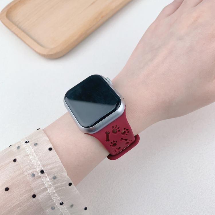 For Apple Watch 42mm / 41mm / 40mm / 38mm Dog Paw Bones Butterfly Buckle Silicone Watch Band(Black)