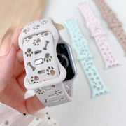 For Apple Watch 42mm / 41mm / 40mm / 38mm Dog Paw Bones Butterfly Buckle Silicone Watch Band(Black)