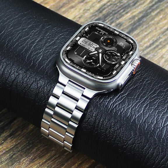 For Apple Watch 46mm / 49mm / 45mm / 44mm Norman Clasp Three-Link Stainless Steel Watch Band(Silver)
