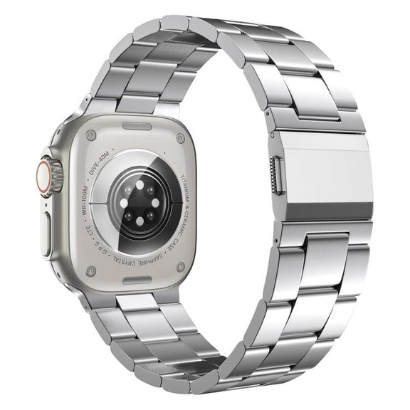 For Apple Watch 46mm / 49mm / 45mm / 44mm Norman Clasp Three-Link Stainless Steel Watch Band(Silver)