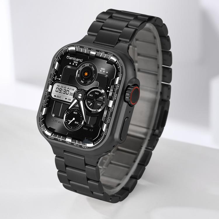For Apple Watch 46mm / 49mm / 45mm / 44mm Norman Clasp Three-Link Titanium Alloy Watch Band(Black)