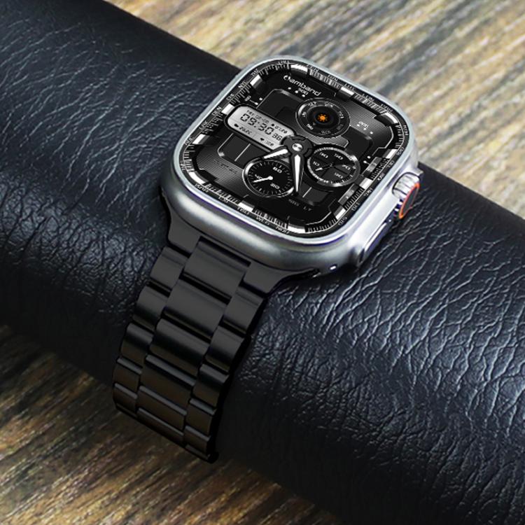 For Apple Watch 46mm / 49mm / 45mm / 44mm Norman Clasp Three-Link Titanium Alloy Watch Band(Black)