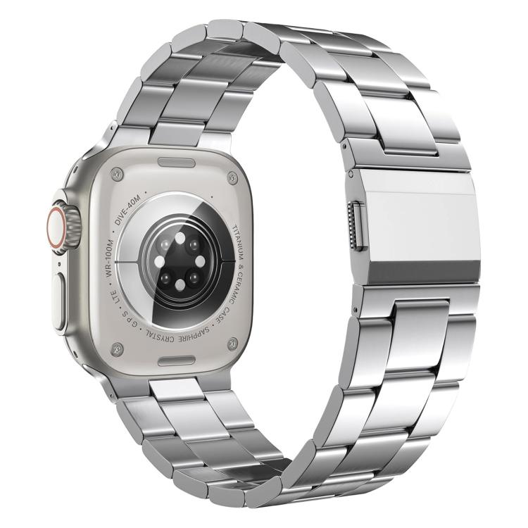 For Apple Watch 46mm / 49mm / 45mm / 44mm Norman Clasp Three-Link Titanium Alloy Watch Band(Silver)