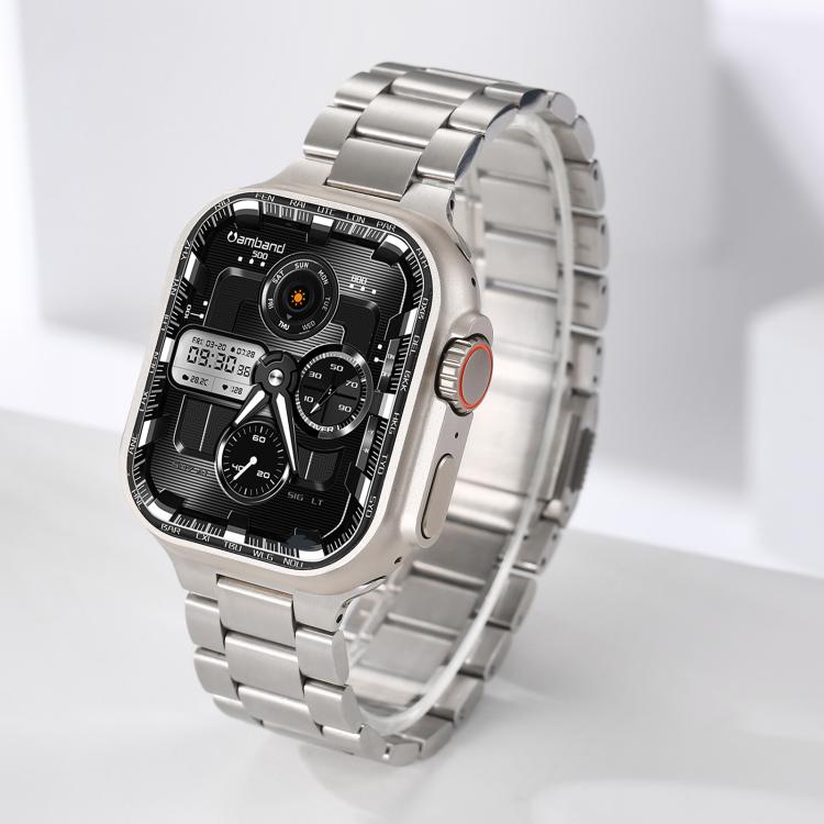 For Apple Watch 46mm / 49mm / 45mm / 44mm Norman Clasp Three-Link Titanium Alloy Watch Band(Silver)