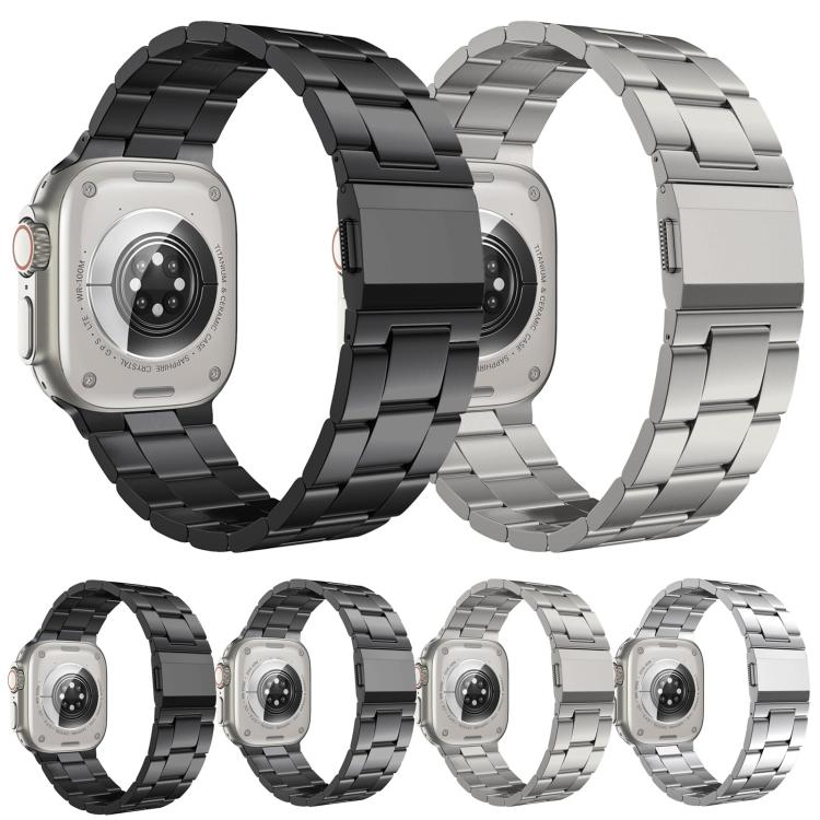 For Apple Watch 46mm / 49mm / 45mm / 44mm Norman Clasp Three-Link Titanium Alloy Watch Band(Silver)