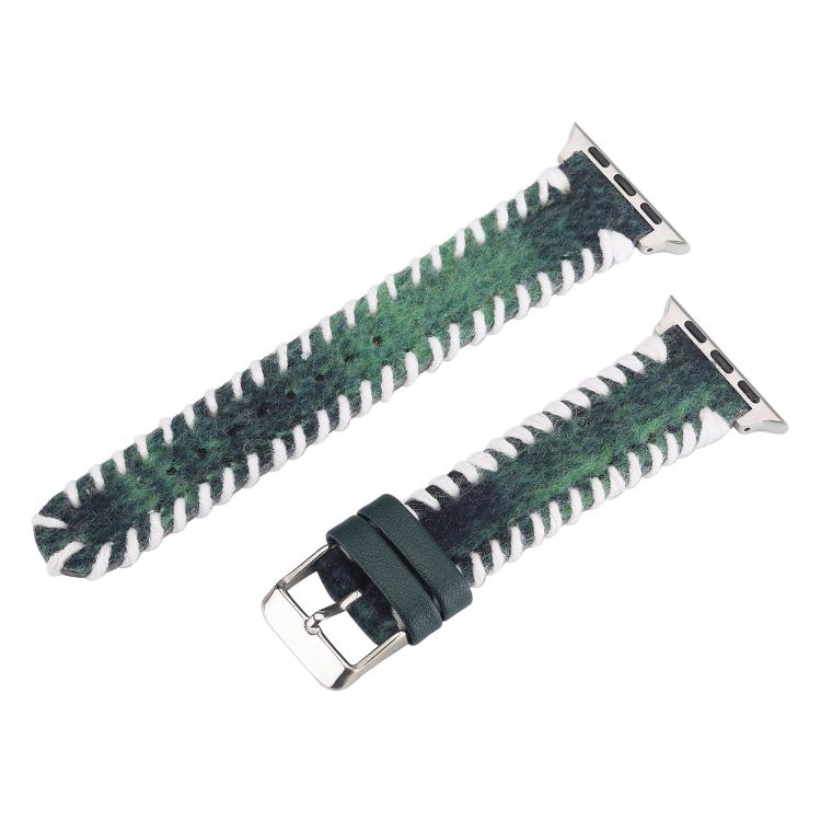 For Apple Watch 46mm / 49mm / 45mm / 44mm Retro Stitched Wool Genuine Leather Watch Band(Green)