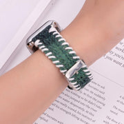For Apple Watch 42mm / 41mm / 40mm / 38mm Retro Stitched Wool Genuine Leather Watch Band(Green)