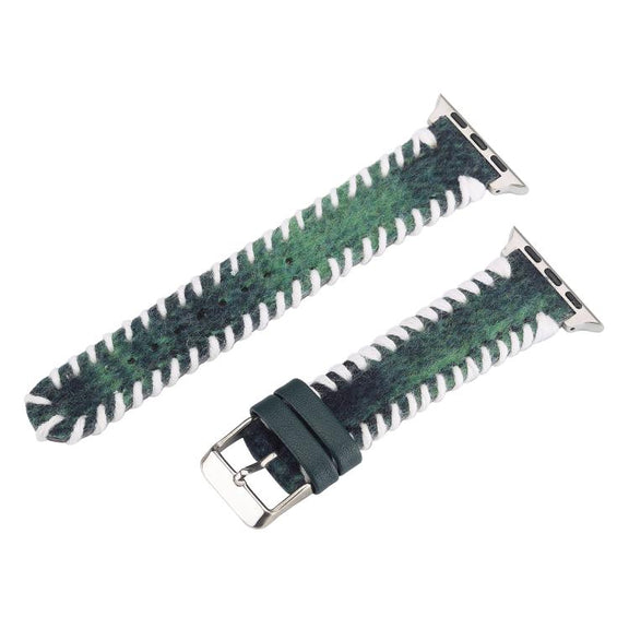 For Apple Watch 42mm / 41mm / 40mm / 38mm Retro Stitched Wool Genuine Leather Watch Band(Green)
