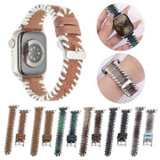 For Apple Watch 46mm / 49mm / 45mm / 44mm Retro Stitched Wool Genuine Leather Watch Band(Lake Blue)
