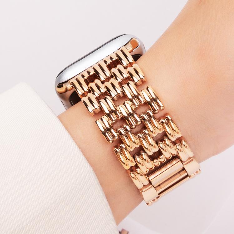 For Apple Watch 46mm / 49mm / 45mm / 44mm Five-bead Stripe Stainless Steel Watch Band(Rose Gold)
