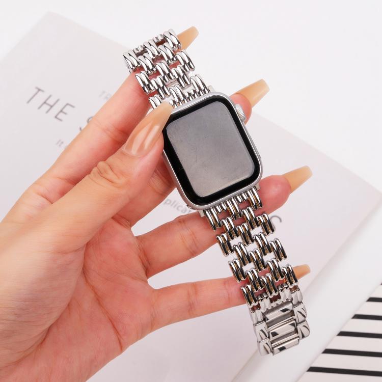 For Apple Watch 46mm / 49mm / 45mm / 44mm Five-bead Stripe Stainless Steel Watch Band(Silver)