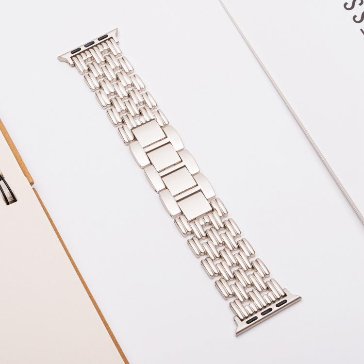 For Apple Watch 46mm / 49mm / 45mm / 44mm Five-bead Stripe Stainless Steel Watch Band(Starlight)