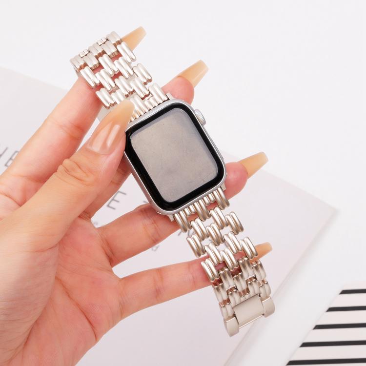 For Apple Watch 46mm / 49mm / 45mm / 44mm Five-bead Stripe Stainless Steel Watch Band(Starlight)