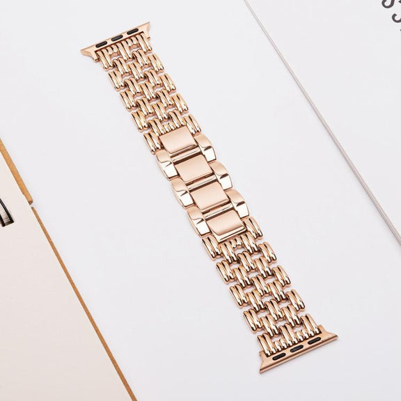 For Apple Watch 42mm / 41mm / 40mm / 38mm Five-bead Stripe Stainless Steel Watch Band(Rose Gold)