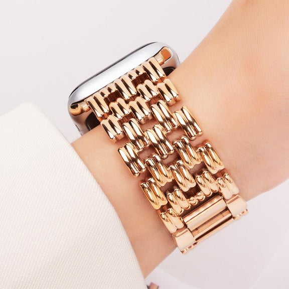 For Apple Watch 42mm / 41mm / 40mm / 38mm Five-bead Stripe Stainless Steel Watch Band(Rose Gold)