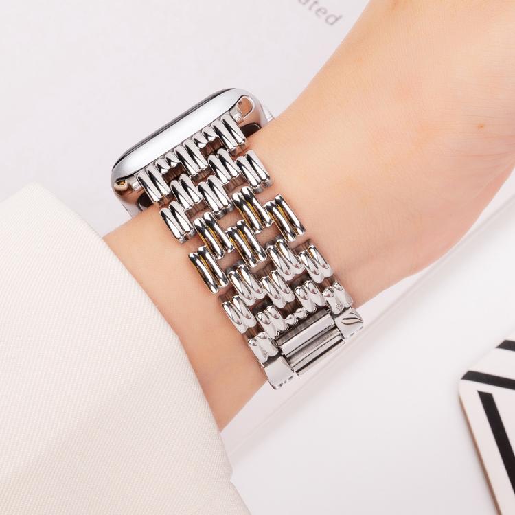 For Apple Watch 42mm / 41mm / 40mm / 38mm Five-bead Stripe Stainless Steel Watch Band(Silver)