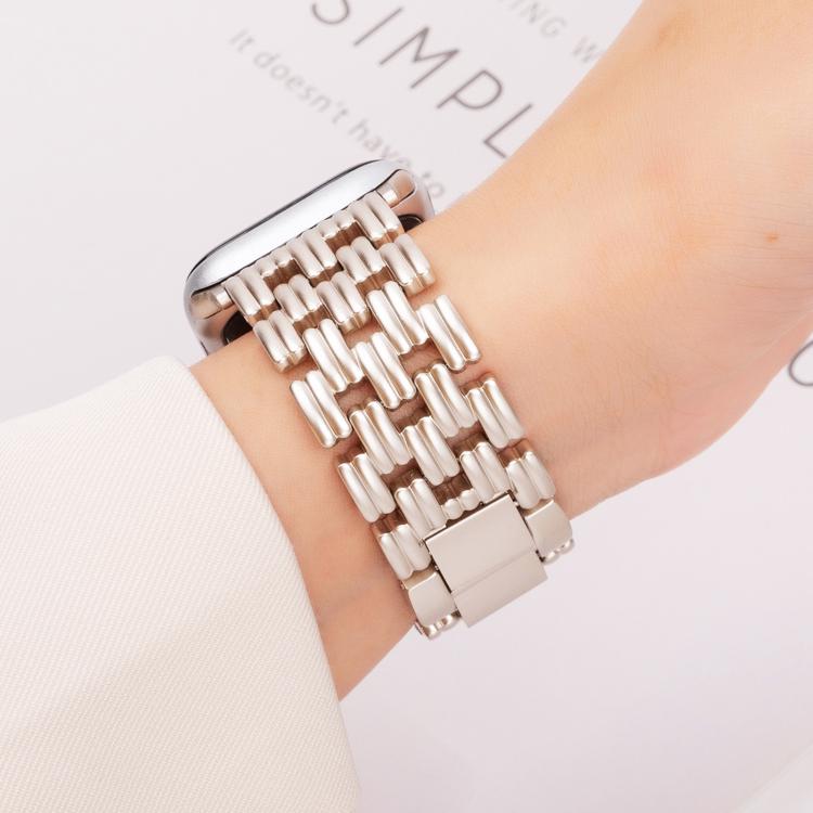 For Apple Watch 42mm / 41mm / 40mm / 38mm Five-bead Stripe Stainless Steel Watch Band(Starlight)
