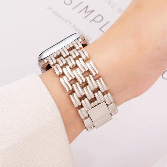 For Apple Watch 42mm / 41mm / 40mm / 38mm Five-bead Stripe Stainless Steel Watch Band(Starlight)