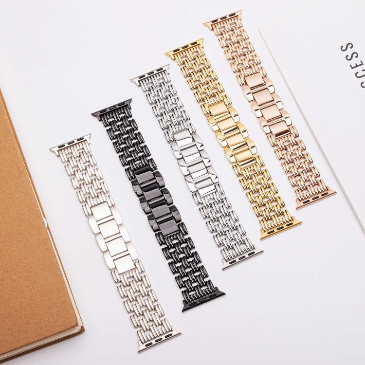 For Apple Watch 46mm / 49mm / 45mm / 44mm Five-bead Stripe Stainless Steel Watch Band(Black)